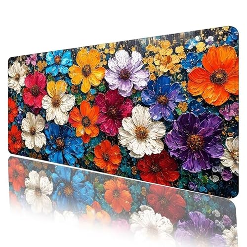 Farbe Mousepad XXL 800 x 300 x 3 mm, Mauspad Blume Motiv Vernähte Kanten Design, Schreibtischunterlage mit Rutschfeste Gummibasis, Groß Mouse Pad für Home Zimmer Office Deko, Geschenke für Frauen H539 von JIANFREY