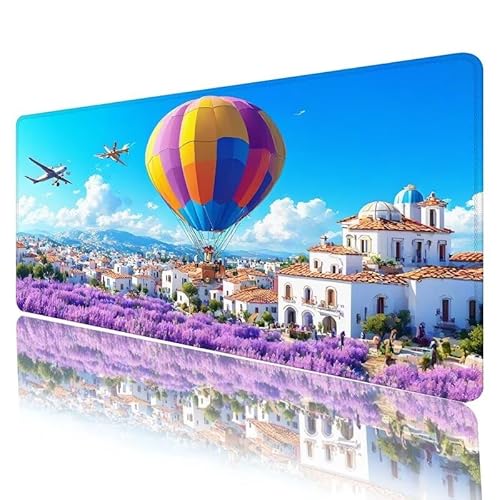 Mauspad Heißluftballon Mousepad XXL 1000 x 500 x 5 mm Groß Gaming Mauspad Lavendel Schreibtischunterlage mit Vernähte Kanten, Anti-Rutsch Mouse Pad für PC, Laptop, für Home Office Deko, Geschenke H176 von JIANFREY