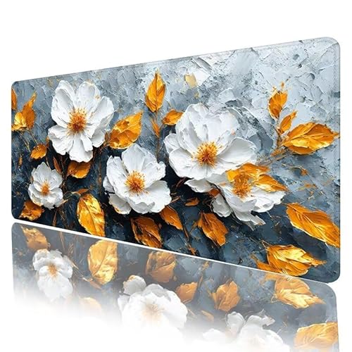 Grau Mousepad XXL 1200 x 600 x 3 mm, Mauspad Blume Motiv Vernähte Kanten Design, Schreibtischunterlage mit Rutschfeste Gummibasis, Groß Mouse Pad für Home Zimmer Office Deko, Geschenke für Frauen H442 von JIANFREY