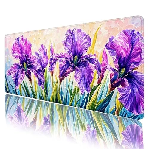 Lila Mousepad XXL 800 x 300 x 3 mm, Mauspad Blume Motiv Vernähte Kanten Design, Schreibtischunterlage mit Rutschfeste Gummibasis, Groß Mouse Pad für Home Zimmer Office Deko, Geschenke für Frauen H-503 von JIANFREY