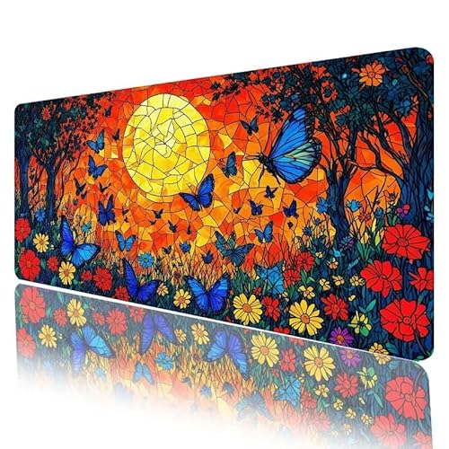 Mauspad Blau Mousepad XXL 1000 x 500 x 3 mm Groß Gaming Mauspad Schmetterling Schreibtischunterlage mit Vernähte Kanten, Anti-Rutsch Mouse Pad für PC, Laptop, für Home Office Deko, Geschenke H-352 von JIANFREY