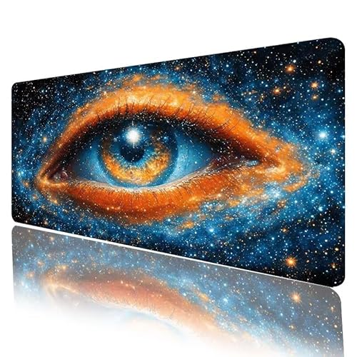 Blau Mousepad XXL 800 x 300 x 3 mm, Mauspad Auge Motiv Vernähte Kanten Design, Schreibtischunterlage mit rutschfeste Gummibasis, Groß Mouse Pad für Home Zimmer Office Deko, Geschenke für Frauen H-373 von JIANFREY