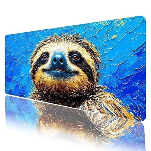 Mauspad Blau Mousepad XXL 800 x 300 x 3 mm Groß Gaming Mauspad Faultier Schreibtischunterlage mit Vernähte Kanten, Anti-Rutsch Mouse Pad für PC, Laptop, für Home Zimmer Office Deko, Geschenke H-824 von JIANFREY