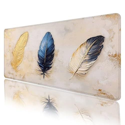 Mauspad Feder Mousepad XXL 800 x 300 x 3 mm Groß Gaming Mauspad Beige Schreibtischunterlage mit Vernähte Kanten, Anti-Rutsch Mouse Pad für PC, Laptop, für Home Zimmer Office Deko, Geschenke H-1024 von JIANFREY