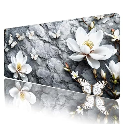 Mauspad Grau Mousepad XXL 800 x 300 x 3 mm Groß Gaming Mauspad Blume Schreibtischunterlage mit Vernähte Kanten, Anti-Rutsch Mouse Pad für PC, Laptop, für Home Zimmer Office Deko, Geschenke H-460 von JIANFREY