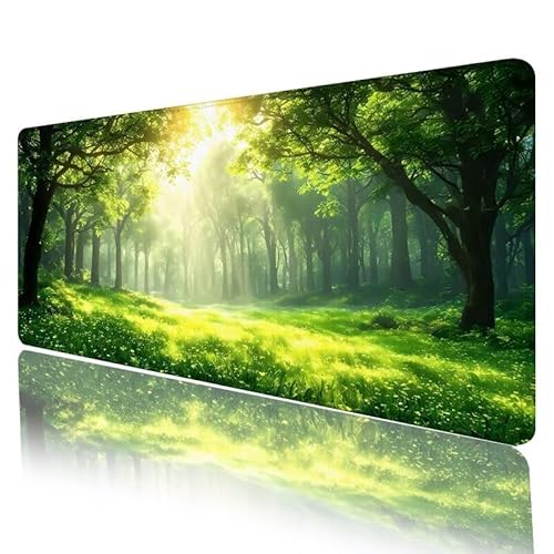 Mauspad Grün Mousepad XXL 1000 x 500 x 5 mm Groß Gaming Mauspad Wald Schreibtischunterlage mit Vernähte Kanten, Anti-Rutsch Mouse Pad für PC, Laptop, für Home Zimmer Office Deko, Geschenke H-572 von JIANFREY