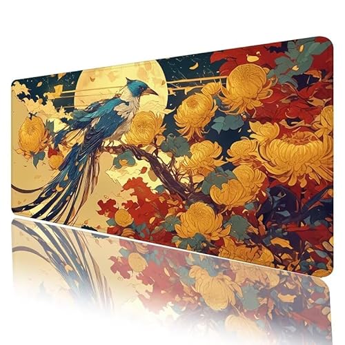 Mauspad Retro Mousepad XXL 1000 x 500 x 5 mm Groß Gaming Mauspad Vogel Schreibtischunterlage mit Vernähte Kanten, Anti-Rutsch Mouse Pad für PC, Laptop, für Home Zimmer Office Deko, Geschenke H-1052 von JIANFREY