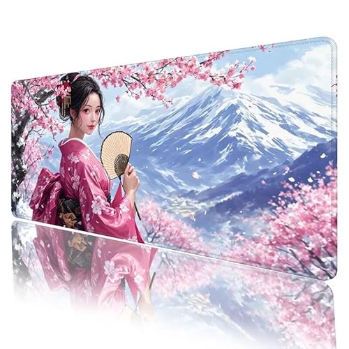 Mauspad Rosa Mousepad XXL 1000 x 500 x 5 mm Groß Gaming Mauspad Geisha Schreibtischunterlage mit Vernähte Kanten, Anti-Rutsch Mouse Pad für PC, Laptop, für Home Zimmer Office Deko, Geschenke H-568 von JIANFREY