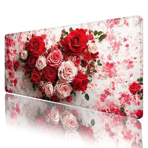 Mauspad Rosa Mousepad XXL 800 x 300 x 3 mm Groß Gaming Mauspad Blume Schreibtischunterlage mit Vernähte Kanten, Anti-Rutsch Mouse Pad für PC, Laptop, für Home Zimmer Office Deko, Geschenke H-596 von JIANFREY