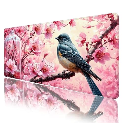 Mauspad Rosa Mousepad XXL 900 x 400 x 5 mm Groß Gaming Mauspad Vogel Schreibtischunterlage mit Vernähte Kanten, Anti-Rutsch Mouse Pad für PC, Laptop, für Home Zimmer Office Deko, Geschenke H-881 von JIANFREY