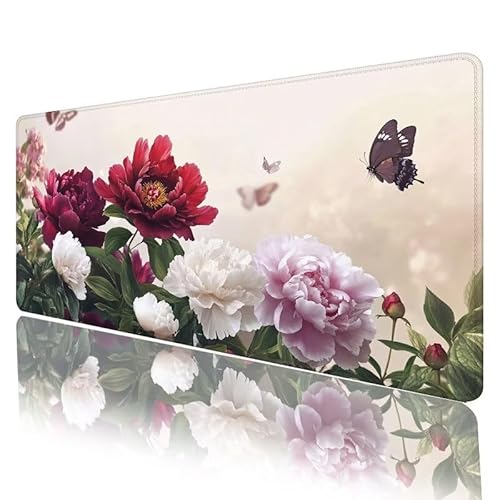 Mauspad Rot Mousepad XXL 1200 x 600 x 3 mm Groß Gaming Mauspad Blume Schreibtischunterlage mit Vernähte Kanten, Anti-Rutsch Mouse Pad für PC, Laptop, für Home Zimmer Office Deko, Geschenke H-1061 von JIANFREY