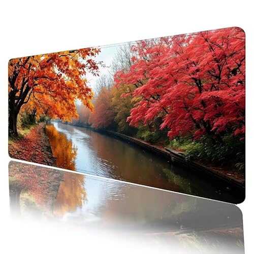 Mauspad Rot Mousepad XXL 800 x 300 x 3 mm Groß Gaming Mauspad Baum Schreibtischunterlage mit Vernähte Kanten, Anti-Rutsch Mouse Pad für PC, MacBook, Laptop, für Home Zimmer Office Deko, Geschenke H332 von JIANFREY