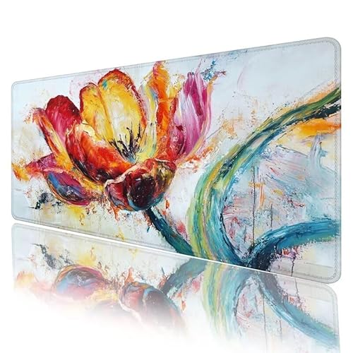 Mauspad Rot Mousepad XXL 800 x 300 x 3 mm Groß Gaming Mauspad Blume Schreibtischunterlage mit Vernähte Kanten, Anti-Rutsch Mouse Pad für PC, Laptop, für Home Zimmer Office Deko, Geschenke H-1046 von JIANFREY