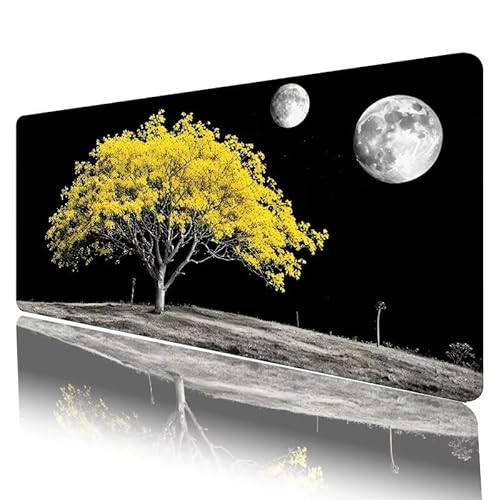 Mauspad Schwarz Mousepad XXL 800 x 300 x 3 mm Groß Gaming Mauspad Baum Schreibtischunterlage mit Vernähte Kanten, Anti-Rutsch Mouse Pad für PC, Laptop, für Home Zimmer Office Deko, Geschenke H-892 von JIANFREY