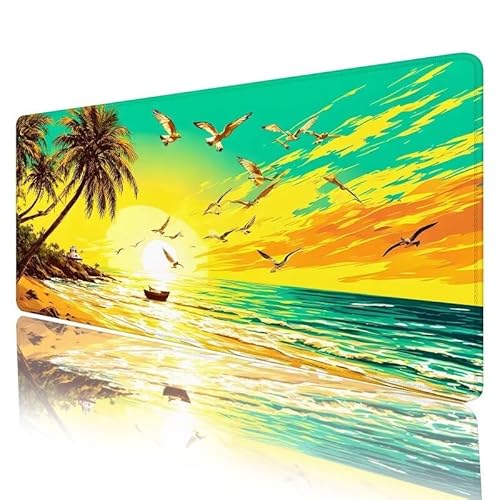 Mauspad Strand Mousepad XXL 1000 x 500 x 5 mm Groß Gaming Mauspad Sonnenuntergang Schreibtischunterlage mit Vernähte Kanten, Anti-Rutsch Mouse Pad für PC, Laptop, für Home Office Deko, Geschenke H-490 von JIANFREY