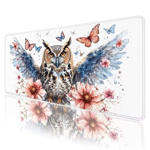 Mauspad Weiß Mousepad XXL 800 x 300 x 3 mm Groß Gaming Mauspad Eule Schreibtischunterlage mit Vernähte Kanten, Anti-Rutsch Mouse Pad für PC, Laptop, für Home Zimmer Office Deko, Geschenke H-902 von JIANFREY