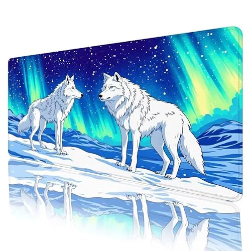 Mauspad Weiß Mousepad XXL 800 x 300 x 3 mm Groß Gaming Mauspad Wolf Schreibtischunterlage mit Vernähte Kanten, Anti-Rutsch Mouse Pad für PC, Laptop, für Home Zimmer Office Deko, Geschenke H-358 von JIANFREY