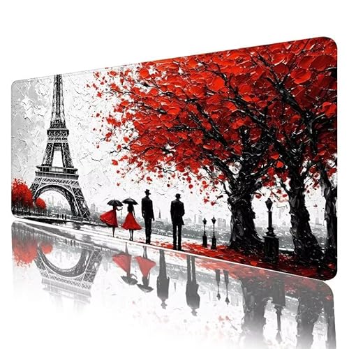 Paris Mousepad XXL 1200 x 600 x 3 mm, Mauspad Landschaft Motiv Vernähte Kanten Design, Schreibtischunterlage mit Rutschfeste Gummibasis, Groß Mouse Pad für Home Office Deko, Geschenke für Frauen H-742 von JIANFREY