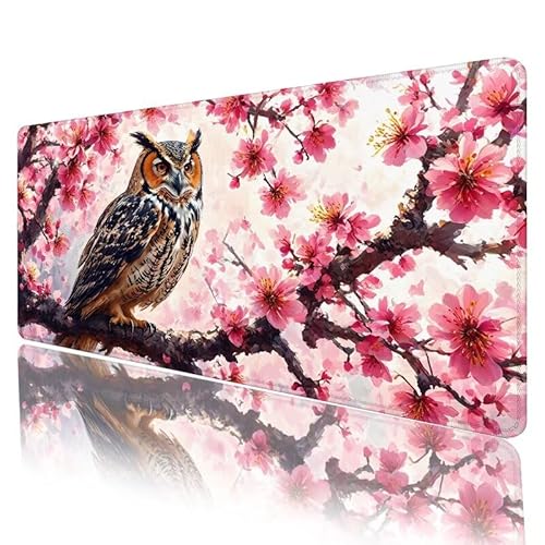 Rosa Mousepad XXL 1000 x 500 x 5 mm, Mauspad Eule Motiv Vernähte Kanten Design, Schreibtischunterlage mit Rutschfeste Gummibasis, Groß Mouse Pad für Home Zimmer Office Deko, Geschenke für Frauen H-961 von JIANFREY