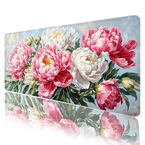 Rosa Mousepad XXL 1200 x 600 x 3 mm, Mauspad Blume Motiv Vernähte Kanten Design, Schreibtischunterlage mit Rutschfeste Gummibasis, Groß Mouse Pad für Home Zimmer Office Deko, Geschenke für Frauen H608 von JIANFREY