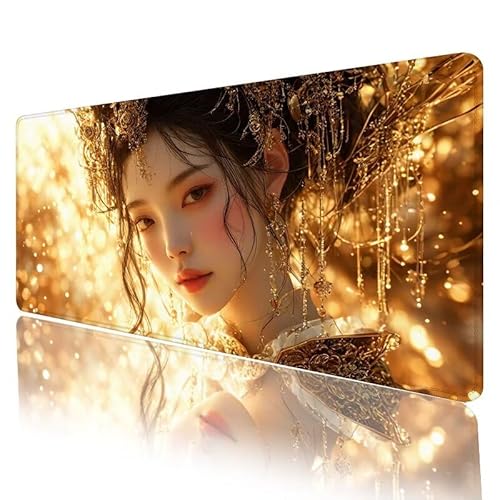 Schönheit Mousepad XXL 800 x 300 x 3 mm, Mauspad Beige Motiv Vernähte Kanten Design, Schreibtischunterlage mit rutschfeste Gummibasis, Groß Mouse Pad für Home Office Deko, Geschenke für Frauen H-299 von JIANFREY