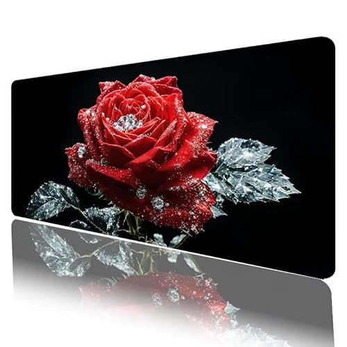 Schwarz Mousepad XXL 900 x 400 x 5 mm, Mauspad Rose Motiv Vernähte Kanten Design, Schreibtischunterlage mit rutschfeste Gummibasis, Groß Mouse Pad für Home Office Deko, Geschenke für Frauen H-478 von JIANFREY