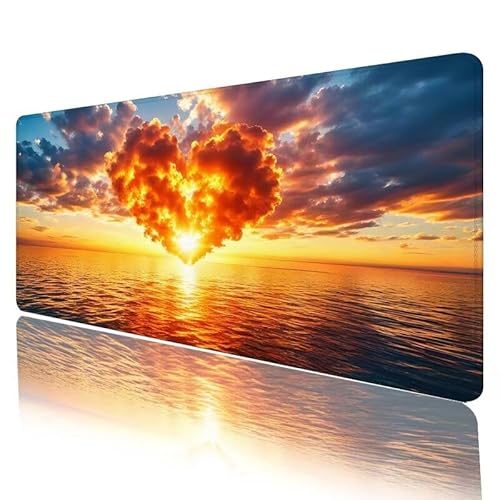 Sonnenuntergang Mousepad XXL 1000 x 500 x 5 mm, Mauspad Liebe Motiv Vernähte Kanten Schreibtischunterlage mit rutschfeste Gummibasis, Groß Mouse Pad für Home Office Deko, Geschenke für Frauen H-1019 von JIANFREY