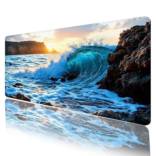 Strand Mousepad XXL 800 x 300 x 3 mm, Mauspad Sonnenuntergang Motiv Vernähte Kanten Schreibtischunterlage mit rutschfeste Gummibasis, Groß Mouse Pad für Home Office Deko, Geschenke für Frauen H-725 von JIANFREY