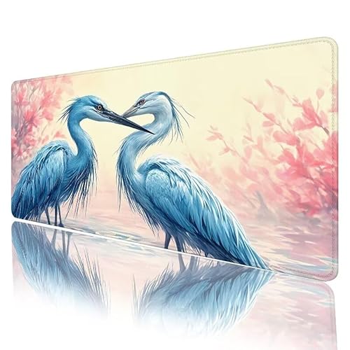 Vogel Mousepad XXL 1000 x 500 x 3 mm, Mauspad Blau Motiv Vernähte Kanten Design, Schreibtischunterlage mit Rutschfeste Gummibasis, Groß Mouse Pad für Home Zimmer Office Deko, Geschenke für Frauen H553 von JIANFREY