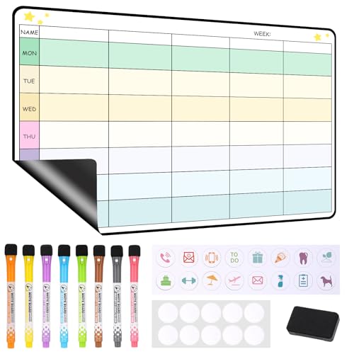 JIANTA Magnetischer Wochenplaner abwischbar, 8 Marker & Schwamm, 42 x 28cm Magnettafeln Kind für Kühlschrank Whiteboard Familienplaner für To-Do, Haushalt, Termin, Routine, Putzplan, Memoboard von JIANTA