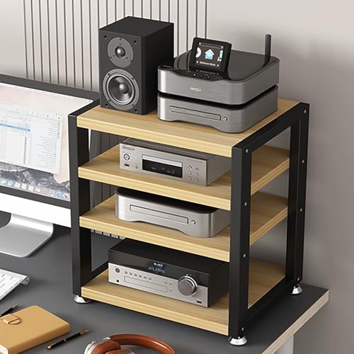 JIAOCKJIAO 3/4-stufiger Hi Fi Rack, Kleines Audio Rack, Modernes Phonoschrank, Record Player Stand Lagerregal, Verdicktes Stahlrohr, Starke Tragfähigkeit(Natural,4 Tier 45x35x48CM) von JIAOCKJIAO