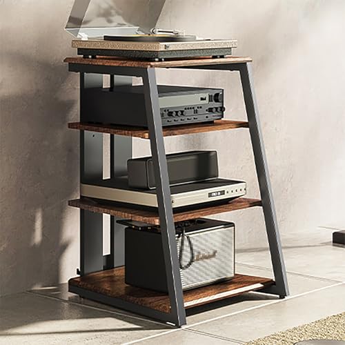 JIAOCKJIAO 4-stufiges Audio Rack, Record Player Stand mit Steckdosenleiste, Offener Hi Fi Regal Phonoschrank, Stereoschrank mit Verstellbaren Regalen und Verstellbaren Fußpolstern von JIAOCKJIAO