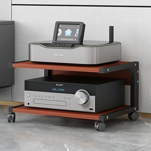 JIAOCKJIAO AV Audio Rack, 2-stufiger Hi Fi Rack, Phonoschrank mit Rädern, Modernes Kleines TV Regal, Stahlrahmen, Bewegliches Record Player Stand für Zuhause, Büro(Brown,50x40x35CM) von JIAOCKJIAO