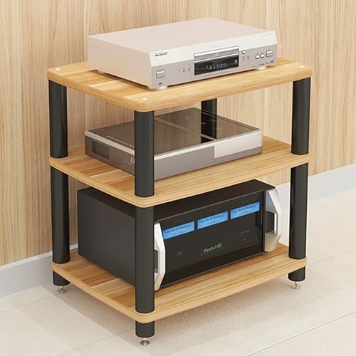 JIAOCKJIAO AV Audio Rack Hi Fi Regal, Stereo Phonoschrank, Entertainment Plattenspieler Regal, Record Player Stand mit Metallfußnägeln, für Zuhause, Büro, Theater(Natural,3 Tier 60x48x64CM) von JIAOCKJIAO