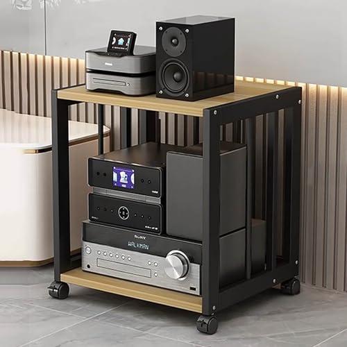 JIAOCKJIAO Audio Rack Hi Fi Regal, Hi Fi Rack mit Verstellbaren Regalen, Beweglicher Phonoschrank, Stabile Stahlrahmenkonstruktion, für DVD-Player, Projektor, TV-Zubehör(Black+Natural,2 tier 50x40x49C von JIAOCKJIAO