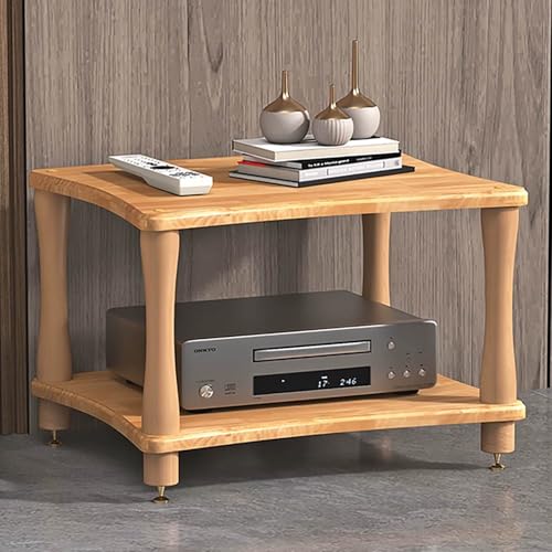 JIAOCKJIAO Audio Rack Hi Fi Regal, Record Player Stand aus Massivholz, Hi Fi Racks mit Stoßdämpfenden Fußnägeln aus Kupfer, Plattenspieler Regal, für Zuhause, Büro(Natural,2 Tier 60x48x42CM) von JIAOCKJIAO