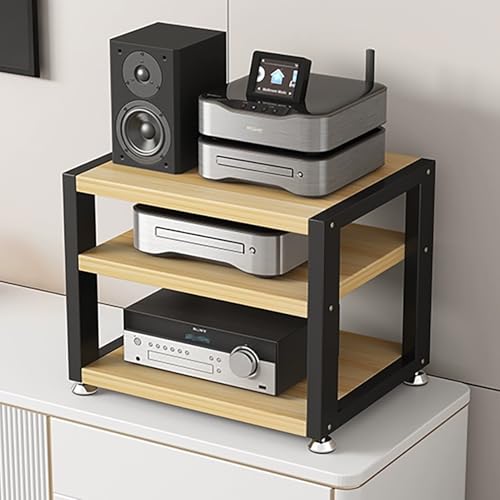 JIAOCKJIAO Audio Rack Hi Fi Regal, TV-Regal for Plattenspieler, Phonoschrank mit Fußpolstern, Rahmen aus Verdicktem Stahlrohr, Record Player Stand, Stabile Struktur(Natural,3 Tier 45x35x35.5CM) von JIAOCKJIAO