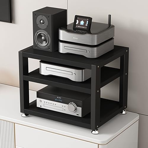 JIAOCKJIAO Audio Rack Hi Fi Regal, TV-Regal for Plattenspieler, Phonoschrank mit Fußpolstern, Rahmen aus Verdicktem Stahlrohr, Record Player Stand, Stabile Struktur(Nero,3 Tier 45x35x35.5CM) von JIAOCKJIAO