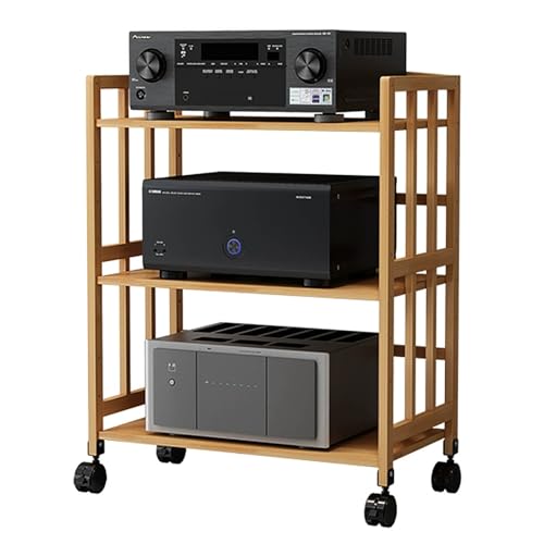 JIAOCKJIAO Audio Rack Hi Fi Regal aus Bambus, Phonoschrank mit 2/3/4/5 Ebenen, Verstellbare Regale, Bewegliches Record Player Stand, Plattenspieler-Rack(3 Tier 50x38x88CM) von JIAOCKJIAO