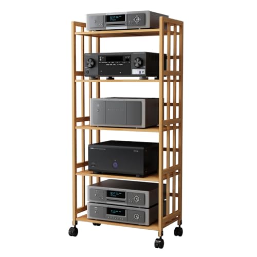 JIAOCKJIAO Audio Rack Hi Fi Regal aus Bambus, Phonoschrank mit 2/3/4/5 Ebenen, Verstellbare Regale, Bewegliches Record Player Stand, Plattenspieler-Rack(5 Tier 55x38x158CM) von JIAOCKJIAO