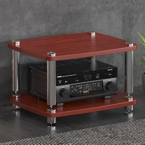 JIAOCKJIAO Offenes Audio Rack, AV Hi Fi Regal, Beine aus Edelstahl, Phonoschrank mit Stoßdämpfenden Füßen, Record Player Stand, für Wohn und Aufnahmeräume(Brown,2 Tier 60x48x38cm) von JIAOCKJIAO