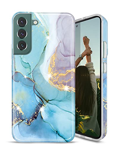 JIAXIUFEN Galaxy S22 Plus Hülle Handyhülle TPU Silikon Weiche Schlank Schutzhülle Handytasche Flexibel Case Handy Hülle für Samsung Galaxy S22+ / S22 Plus 5G - Marmor Glitter Mint Purple von JIAXIUFEN