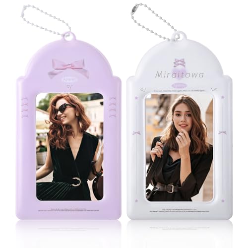 JIEYAO 2 Stück Fotokartenhalter Schlüsselanhänger, Kpop Ausweishalter Schutzhüllen Durchsichtige PVC Abdeckung Süße Schleife Fotokarten Schlüsselanhänger für Frauen Studenten Taschenanhänger von JIEYAO