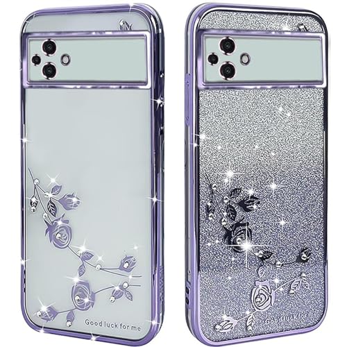 JIEZUIMEI Blume Design case Hülle für Xiaomi Poco M5 Transparent Handyhülle Stoßfest schutzhülle Blume Design, für Bling Glitter Handyhülle Ultradünn für Frauen Mädchen Lila von JIEZUIMEI