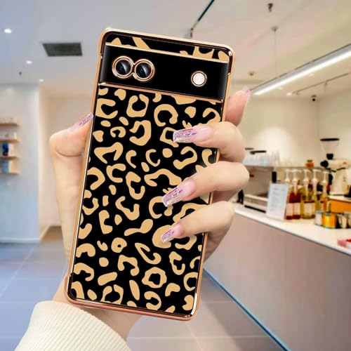 JIEZUIMEI Handyhülle für Google Pixel 6A Hülle, Ultra Dünn Case Leopard Muster Mädchen Galvanisierte Weich TPU Silikon Schutzhülle Stoßfeste Cover für Google Pixel 6A Schwarz von JIEZUIMEI