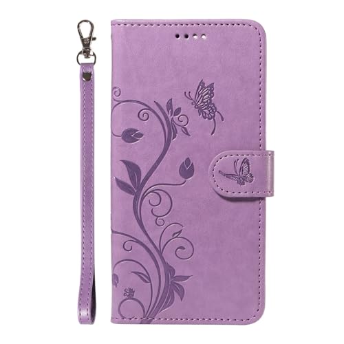 JIEZUIMEI Handyhülle für Samsung Galaxy M62/F62, mit [2 Kartenfächer] [Aufstellfunktion] Handyhülle, Blumen Muster Handy hülle, Klapphülle Etui Wallet Flip Case Schutz Hülle Lila von JIEZUIMEI