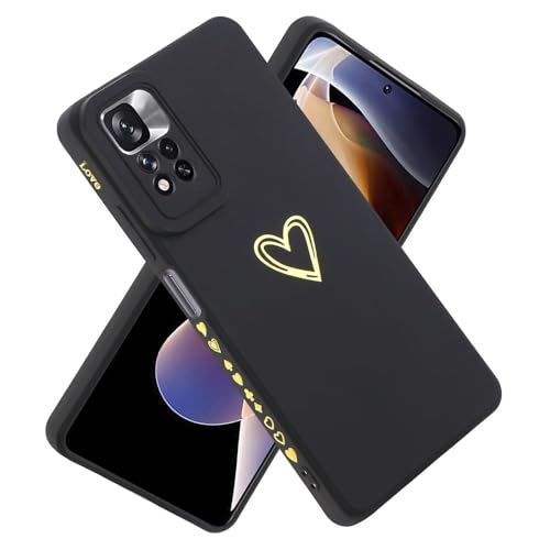 JIEZUIMEI Hülle für XiaoMi 11T 5G / 11T PRO 5G, Dünn Silikon TPU Bumper Handyhülle mit süß Herz Muster Motiv, Ultradünn Mädchen Stoßfest Kratzfeste Schutzhülle Case Cover-Schwarz von JIEZUIMEI