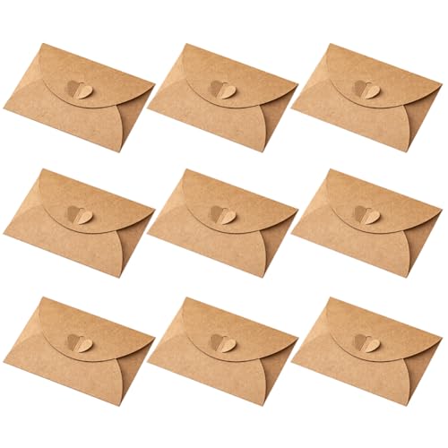 Mini-Umschläge aus Kraftpapier mit Herzverschluss, für Geschenkkarten, Umschläge in Kreditkartengröße, für Visitenkarten, kleine Grußkarten, Umschläge, Hochzeitseinladungen, Umschläge, 30 Stück von JIHUOO