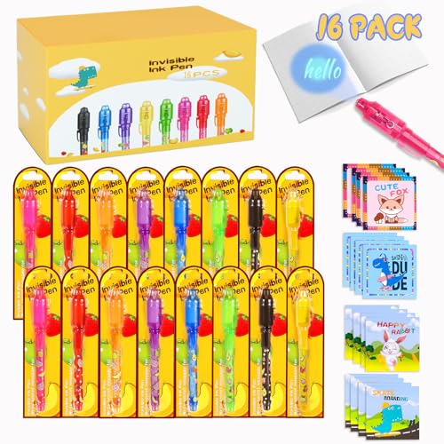 JIMMIDDA Unsichtbare Tinte Stift, 16PACK geheimen Stift mit UV-Licht mit Notizblöcken, unsichtbar schreiben, Spion unsichtbare UV-Stifte Stocking Fillers von JIMMIDDA