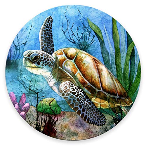 JIMOWANG Sea Turtle Lonely Swim Oil Painting Mouse Pad for Desk with Non-Slip Rubber Base Office Computer Round Mousepad Mouse Mat for Home Office Desk Accessories von JIMOWANG